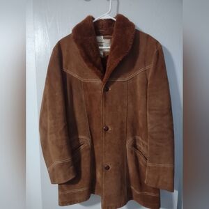 Vtg Pioneer Wear Shearling Suede Ranch Coat 70s Western Marlboro Man Jacket 40